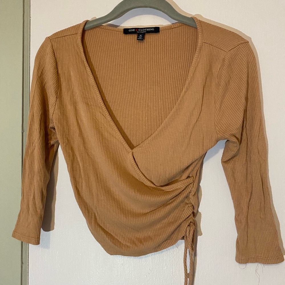 long sleeve pink top w tie strings